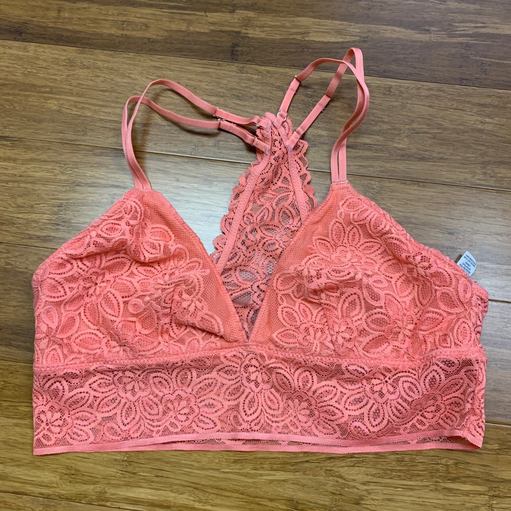 Aerie Lace Bralette Womens‎ Size Medium Pink Racerback Lined Floral Comfortable